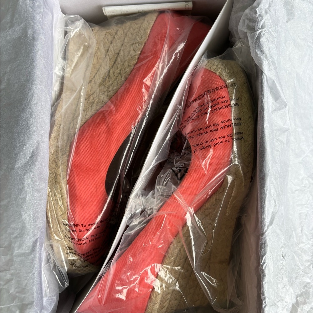 JCrew NWT Rose Blossom/Coral Espadrille Canvas & Jute Wedges size 8